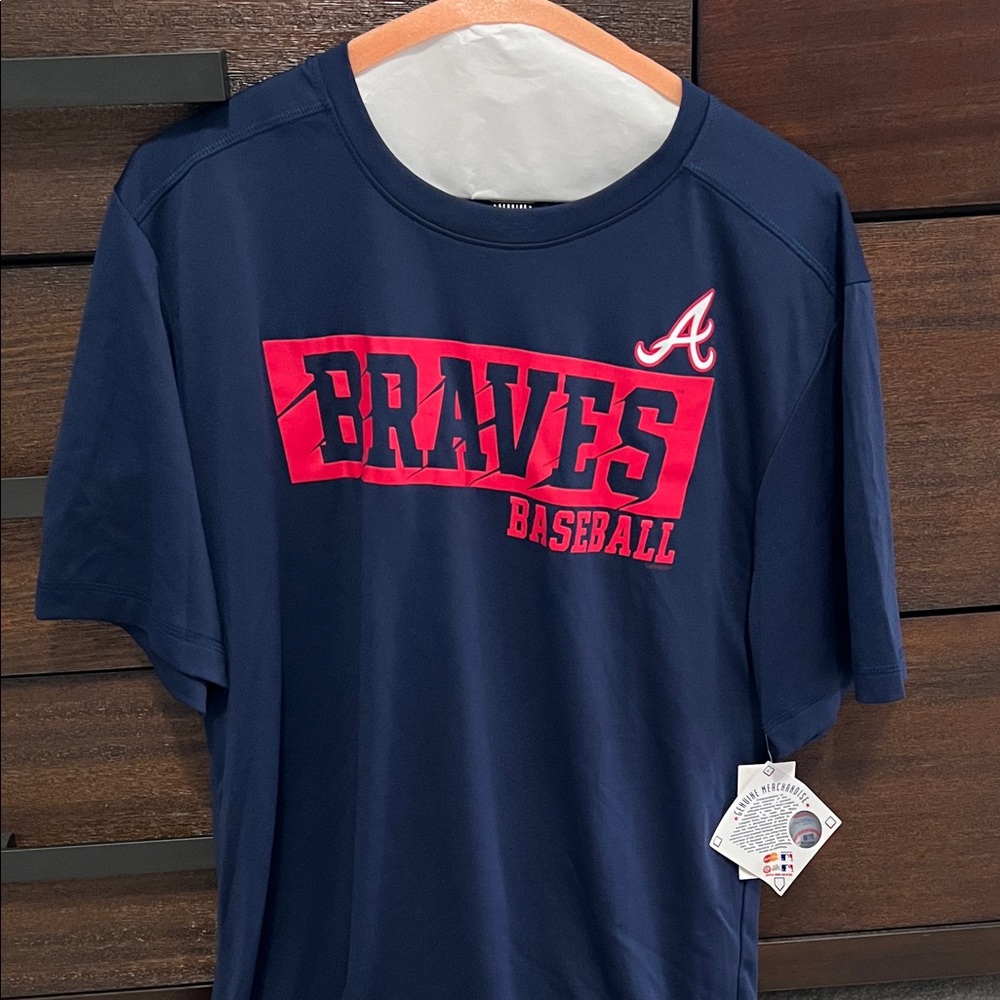 Rave Men's Blue and Red Braves Baseball Shirt
